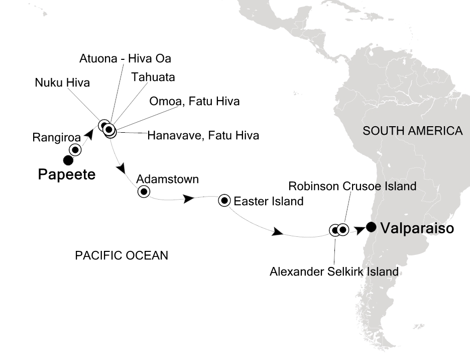 French Polynesia & Pacific Cruise Itinerary Map